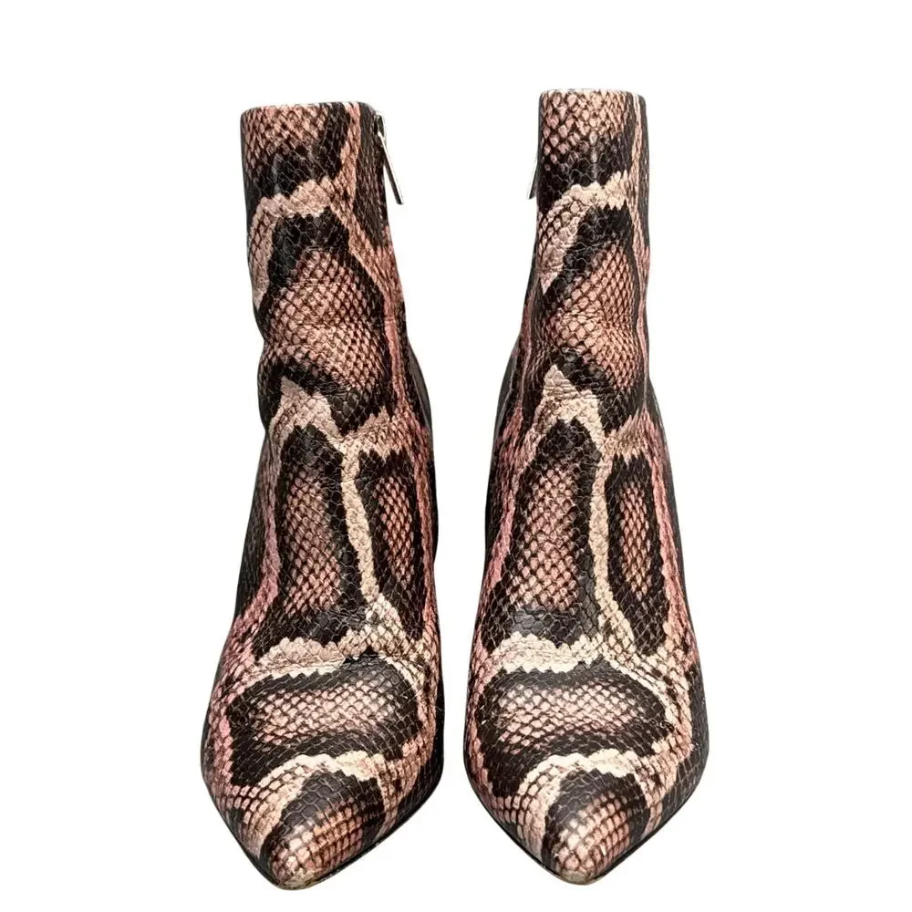 Marc Fisher LTD Ulani 2 Pink Black Snake Print Leather Heeled Ankle Boot Women 9